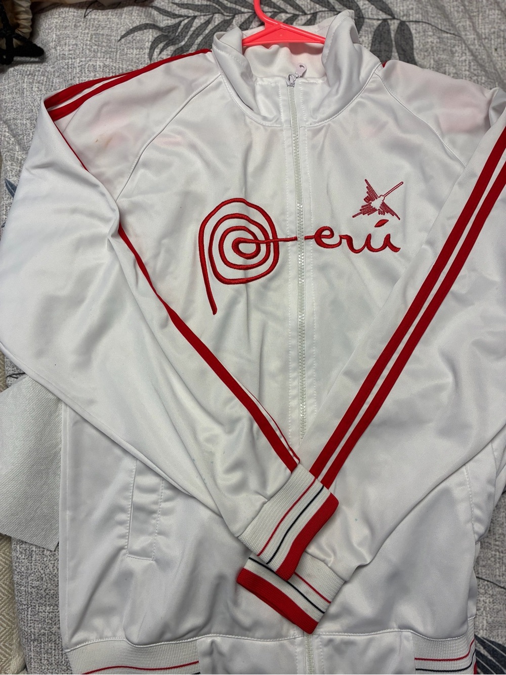 Peruvian Connection White & Red Lightweight Track Jacket